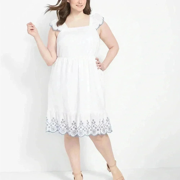❤️2/50❤️[18]Lane Bryant  Short Flutter-Sleeve Square-Neck Embroidered Dress - Picture 1 of 11